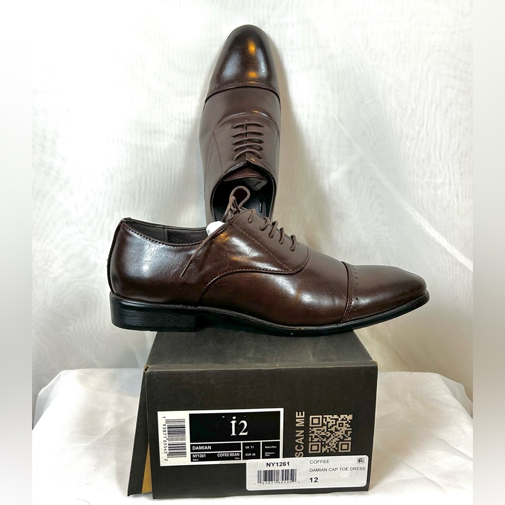 New NYC Mens DAMIAN Faux Leather Cap toe Oxfords Dress Shoes / Sz 12
